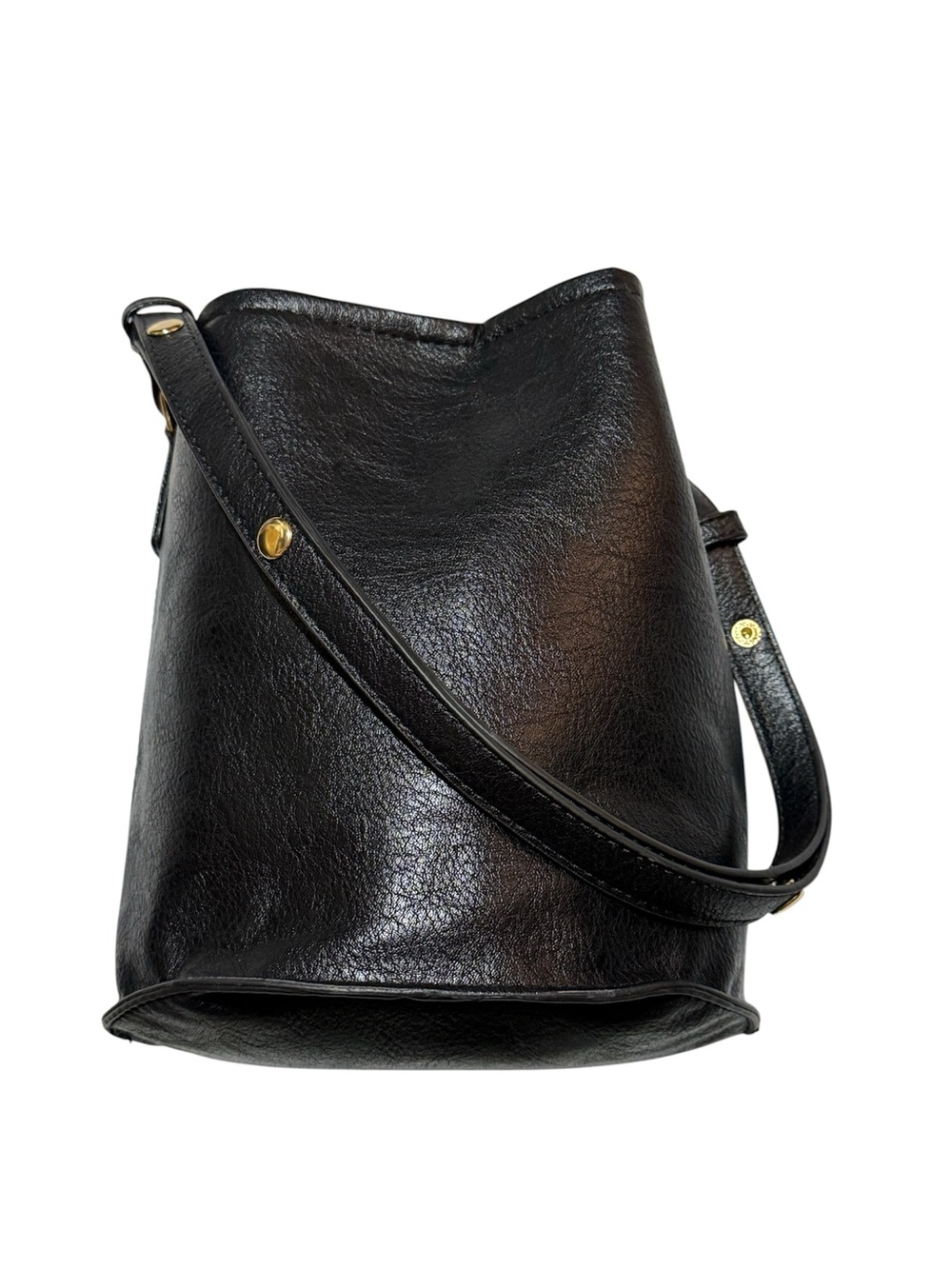 Classic Black Leather Bucket Shoulder Bag - Timeless Everyday Style